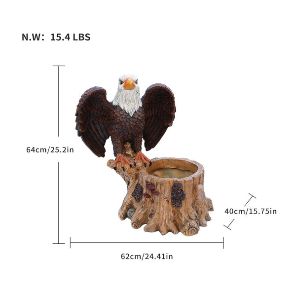 English Elm Majestic Eagle Polyresin Garden Planter Wildlife Sculpture on Rustic Tree Stump Base W5398P487662