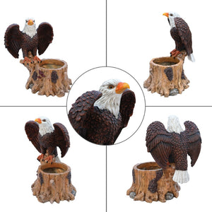 English Elm Majestic Eagle Polyresin Garden Planter Wildlife Sculpture on Rustic Tree Stump Base W5398P487662