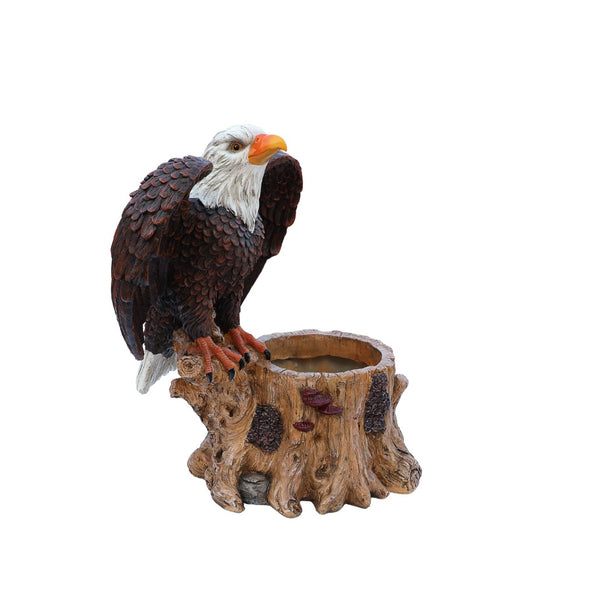 English Elm Majestic Eagle Polyresin Garden Planter Wildlife Sculpture on Rustic Tree Stump Base W5398P487662