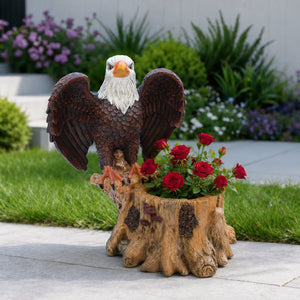 English Elm Majestic Eagle Polyresin Garden Planter Wildlife Sculpture on Rustic Tree Stump Base W5398P487662