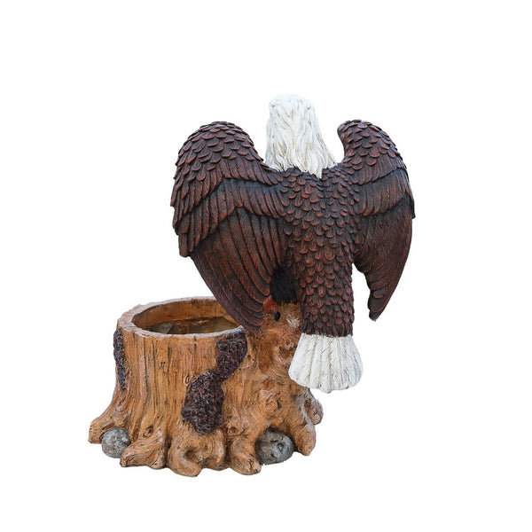 English Elm Majestic Eagle Polyresin Garden Planter Wildlife Sculpture on Rustic Tree Stump Base W5398P487662