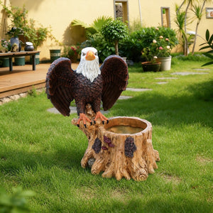 English Elm Majestic Eagle Polyresin Garden Planter Wildlife Sculpture on Rustic Tree Stump Base W5398P487662