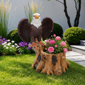 English Elm Majestic Eagle Polyresin Garden Planter Wildlife Sculpture on Rustic Tree Stump Base W5398P487662