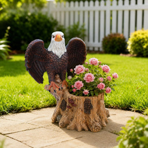 English Elm Majestic Eagle Polyresin Garden Planter Wildlife Sculpture on Rustic Tree Stump Base W5398P487662