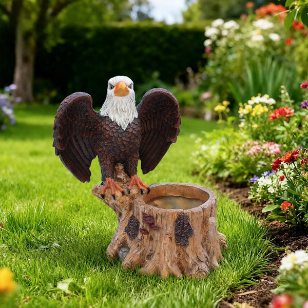 English Elm Majestic Eagle Polyresin Garden Planter Wildlife Sculpture on Rustic Tree Stump Base W5398P487662