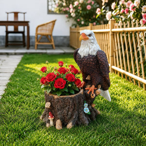 English Elm Realistic Eagle Perched on Stump Polyresin Garden Planter for Rustic Outdoor Lawn W5398P487663