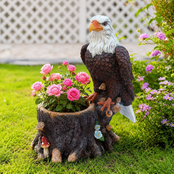 English Elm Realistic Eagle Perched on Stump Polyresin Garden Planter for Rustic Outdoor Lawn W5398P487663