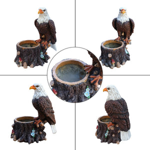 English Elm Realistic Eagle Perched on Stump Polyresin Garden Planter for Rustic Outdoor Lawn W5398P487663