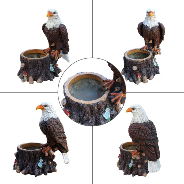 English Elm Realistic Eagle Perched on Stump Polyresin Garden Planter for Rustic Outdoor Lawn W5398P487663