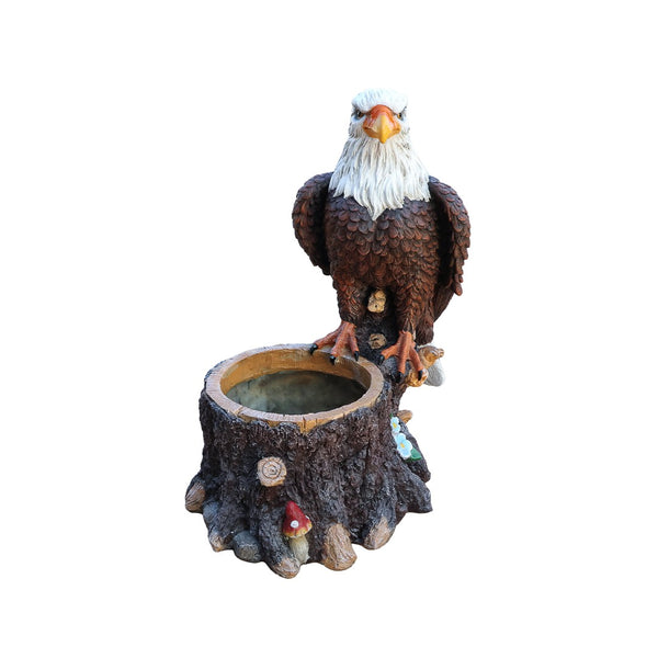 English Elm Realistic Eagle Perched on Stump Polyresin Garden Planter for Rustic Outdoor Lawn W5398P487663