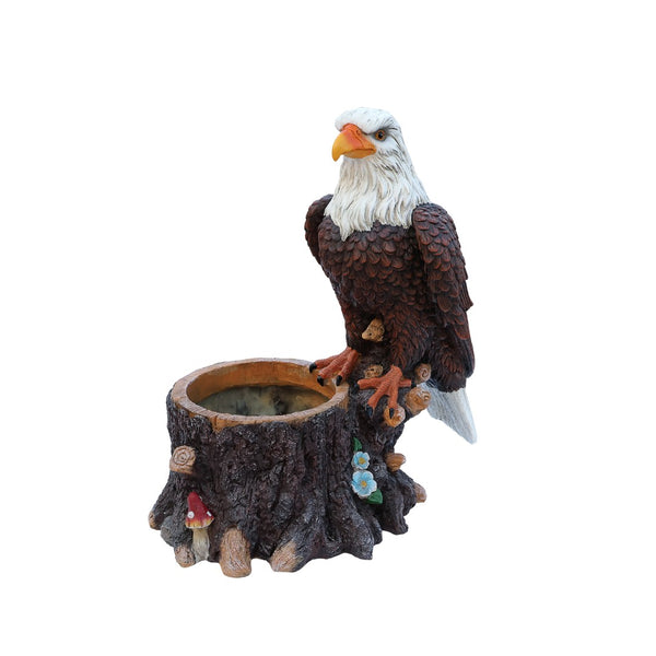 English Elm Realistic Eagle Perched on Stump Polyresin Garden Planter for Rustic Outdoor Lawn W5398P487663