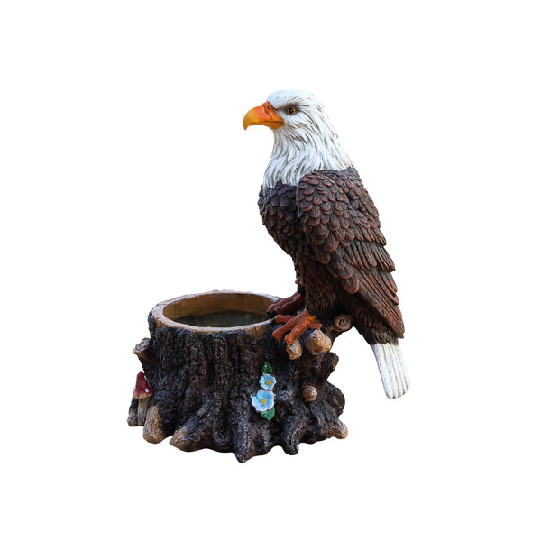 English Elm Realistic Eagle Perched on Stump Polyresin Garden Planter for Rustic Outdoor Lawn W5398P487663