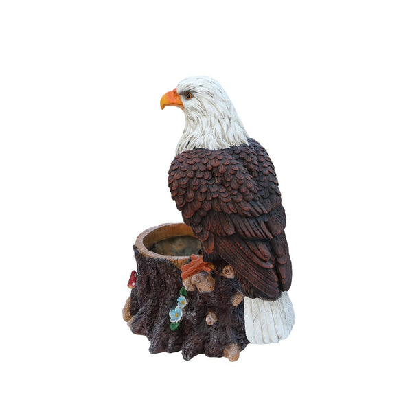 English Elm Realistic Eagle Perched on Stump Polyresin Garden Planter for Rustic Outdoor Lawn W5398P487663
