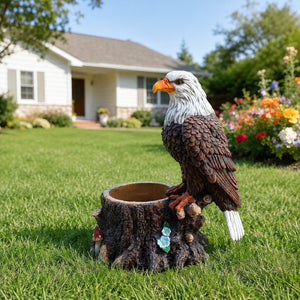 English Elm Realistic Eagle Perched on Stump Polyresin Garden Planter for Rustic Outdoor Lawn W5398P487663