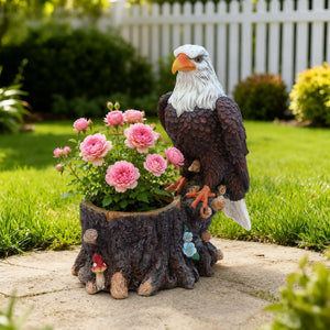 English Elm Realistic Eagle Perched on Stump Polyresin Garden Planter for Rustic Outdoor Lawn W5398P487663
