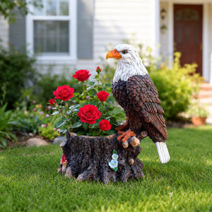 English Elm Realistic Eagle Perched on Stump Polyresin Garden Planter for Rustic Outdoor Lawn W5398P487663