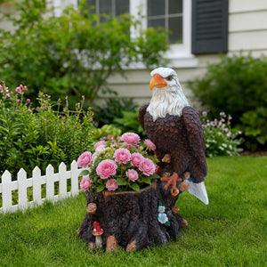 English Elm Realistic Eagle Perched on Stump Polyresin Garden Planter for Rustic Outdoor Lawn W5398P487663