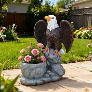 English Elm Standing Eagle Sculpture Planter Faux Stone Wildlife Accent for Garden or Entryway W5398P487664