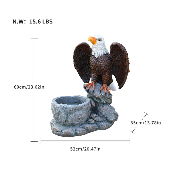 English Elm Standing Eagle Sculpture Planter Faux Stone Wildlife Accent for Garden or Entryway W5398P487664