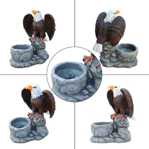 English Elm Standing Eagle Sculpture Planter Faux Stone Wildlife Accent for Garden or Entryway W5398P487664