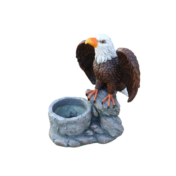 English Elm Standing Eagle Sculpture Planter Faux Stone Wildlife Accent for Garden or Entryway W5398P487664