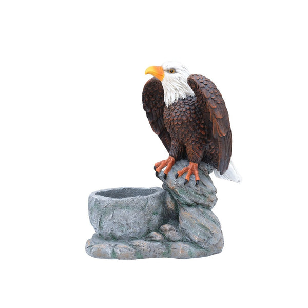 English Elm Standing Eagle Sculpture Planter Faux Stone Wildlife Accent for Garden or Entryway W5398P487664