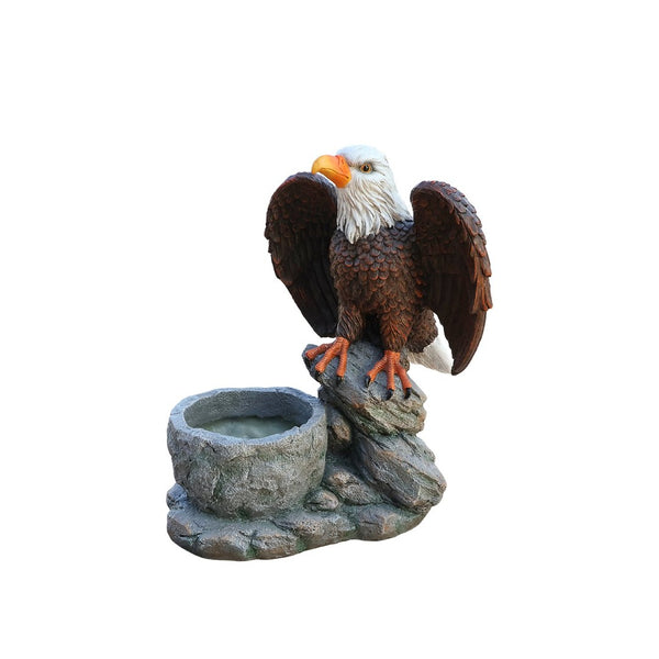 English Elm Standing Eagle Sculpture Planter Faux Stone Wildlife Accent for Garden or Entryway W5398P487664