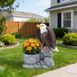 English Elm Standing Eagle Sculpture Planter Faux Stone Wildlife Accent for Garden or Entryway W5398P487664