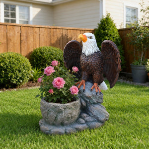 English Elm Standing Eagle Sculpture Planter Faux Stone Wildlife Accent for Garden or Entryway W5398P487664