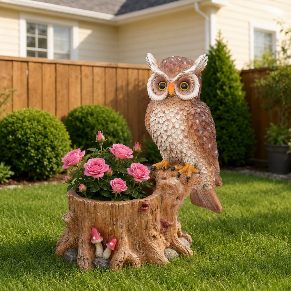 English Elm Decorative Polyresin Owl Sculpture Branch Planter Woodland Porch Garden Accent Piece W5398P487665