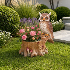 English Elm Decorative Polyresin Owl Sculpture Branch Planter Woodland Porch Garden Accent Piece W5398P487665