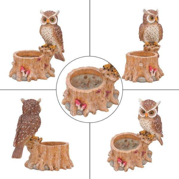English Elm Decorative Polyresin Owl Sculpture Branch Planter Woodland Porch Garden Accent Piece W5398P487665