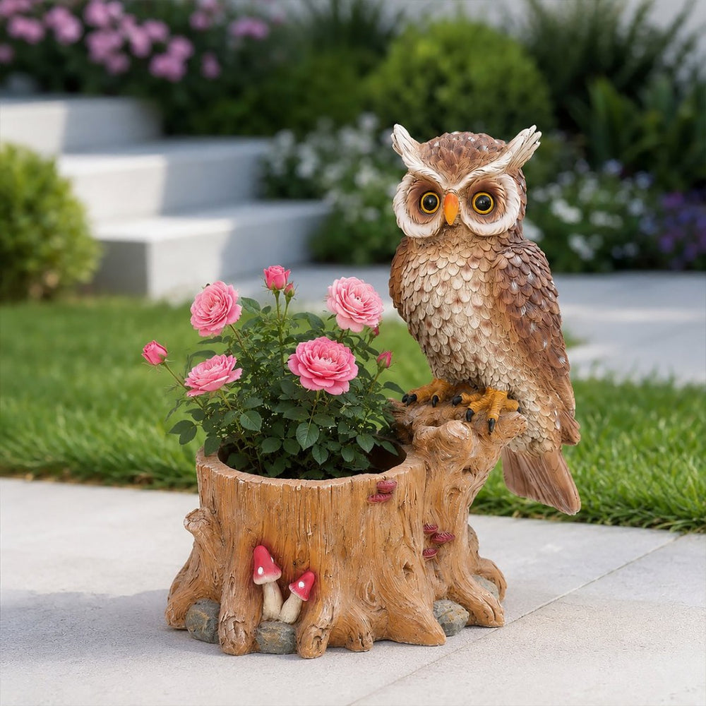 English Elm Decorative Polyresin Owl Sculpture Branch Planter Woodland Porch Garden Accent Piece W5398P487665