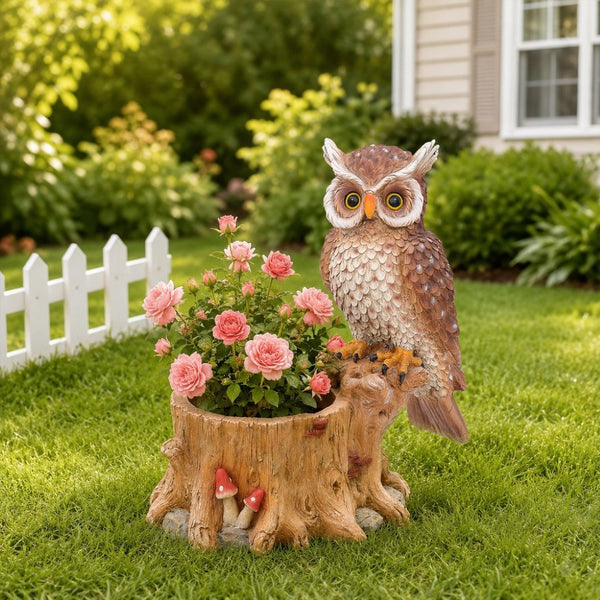 English Elm Decorative Polyresin Owl Sculpture Branch Planter Woodland Porch Garden Accent Piece W5398P487665