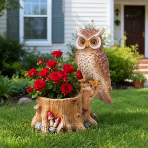 English Elm Decorative Polyresin Owl Sculpture Branch Planter Woodland Porch Garden Accent Piece W5398P487665