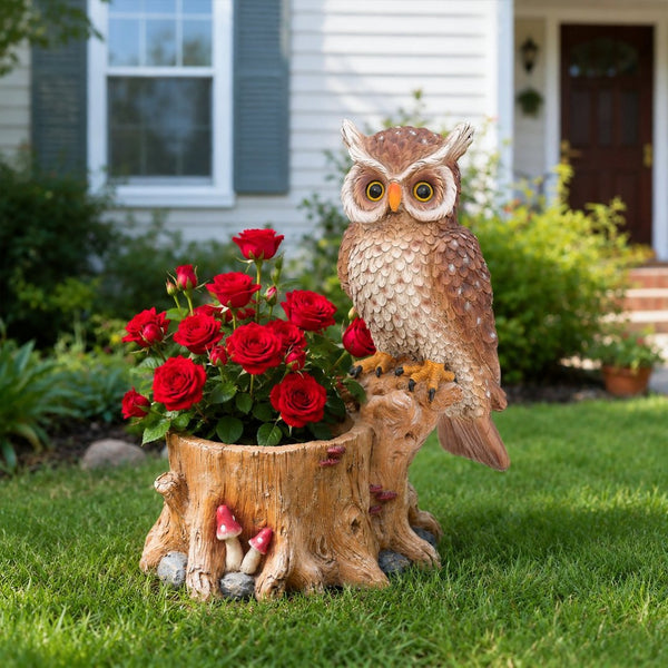 English Elm Decorative Polyresin Owl Sculpture Branch Planter Woodland Porch Garden Accent Piece W5398P487665