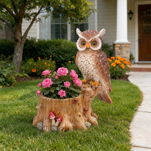 English Elm Decorative Polyresin Owl Sculpture Branch Planter Woodland Porch Garden Accent Piece W5398P487665