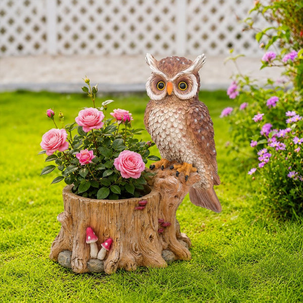 English Elm Decorative Polyresin Owl Sculpture Branch Planter Woodland Porch Garden Accent Piece W5398P487665