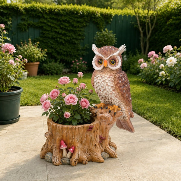 English Elm Decorative Polyresin Owl Sculpture Branch Planter Woodland Porch Garden Accent Piece W5398P487665