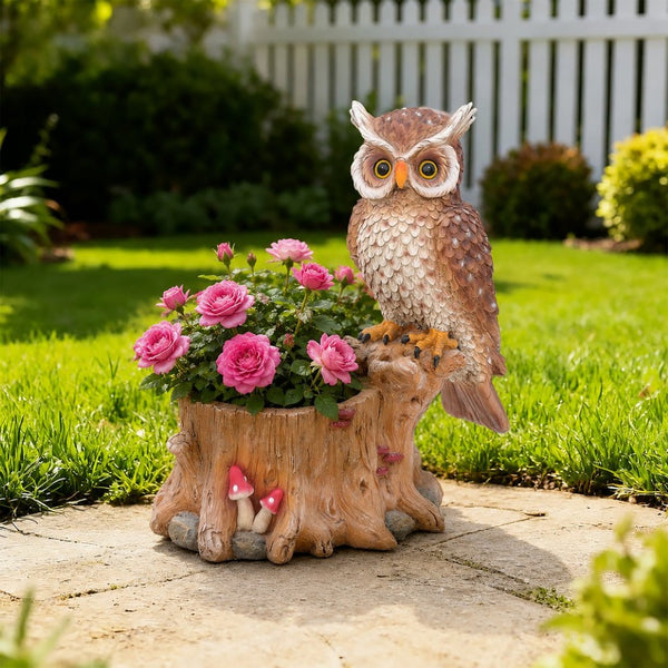 English Elm Decorative Polyresin Owl Sculpture Branch Planter Woodland Porch Garden Accent Piece W5398P487665