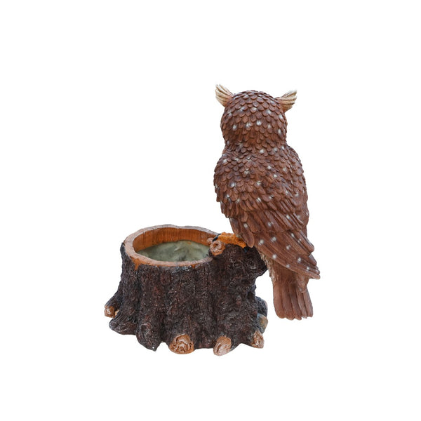 English Elm Sitting Owl Polyresin Sculpture with Hollow Tree Trunk Planter for Patio or Porch W5398P487666