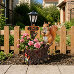 English Elm Cute Squirrel Polyresin Garden Planter with Vintage Lantern Whimsical Patio Accent W5398P487667