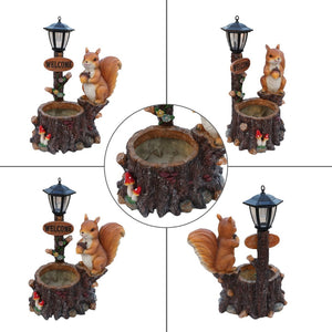 English Elm Cute Squirrel Polyresin Garden Planter with Vintage Lantern Whimsical Patio Accent W5398P487667