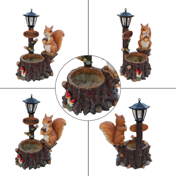 English Elm Cute Squirrel Polyresin Garden Planter with Vintage Lantern Whimsical Patio Accent W5398P487667