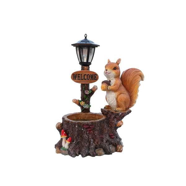 English Elm Cute Squirrel Polyresin Garden Planter with Vintage Lantern Whimsical Patio Accent W5398P487667