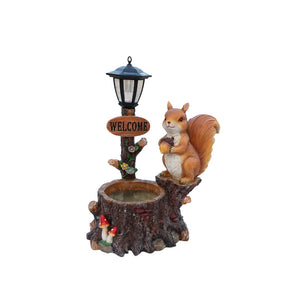 English Elm Cute Squirrel Polyresin Garden Planter with Vintage Lantern Whimsical Patio Accent W5398P487667