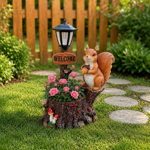 English Elm Cute Squirrel Polyresin Garden Planter with Vintage Lantern Whimsical Patio Accent W5398P487667