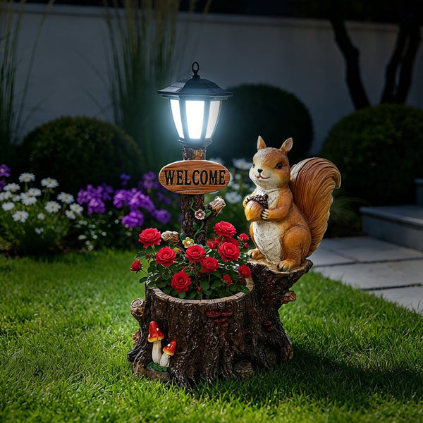 English Elm Cute Squirrel Polyresin Garden Planter with Vintage Lantern Whimsical Patio Accent W5398P487667