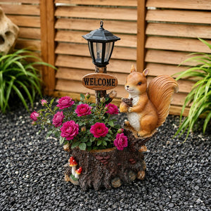English Elm Cute Squirrel Polyresin Garden Planter with Vintage Lantern Whimsical Patio Accent W5398P487667