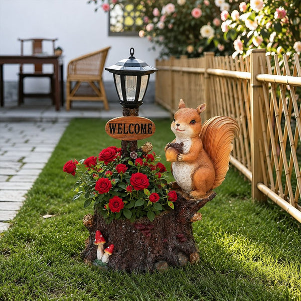 English Elm Cute Squirrel Polyresin Garden Planter with Vintage Lantern Whimsical Patio Accent W5398P487667